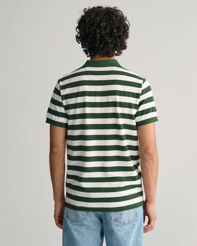 Wide Striped Piqué Polo Shirt S / PINE GREEN