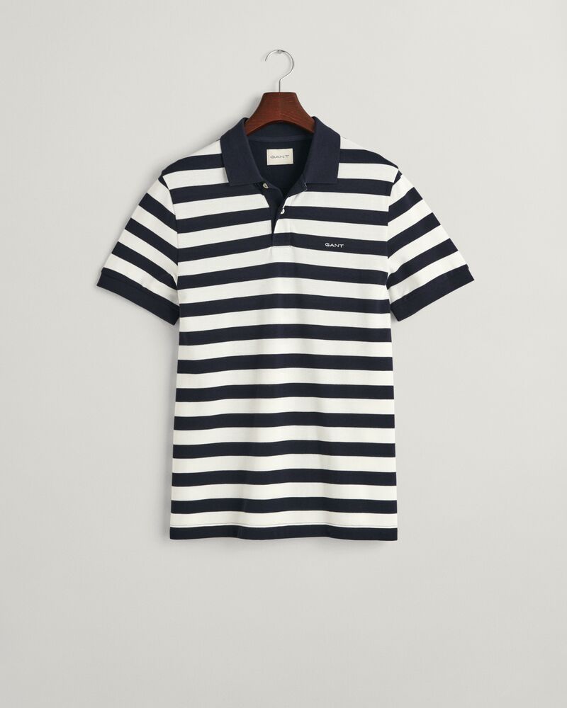 Wide Striped Piqué Polo Shirt S / EVENING BLUE