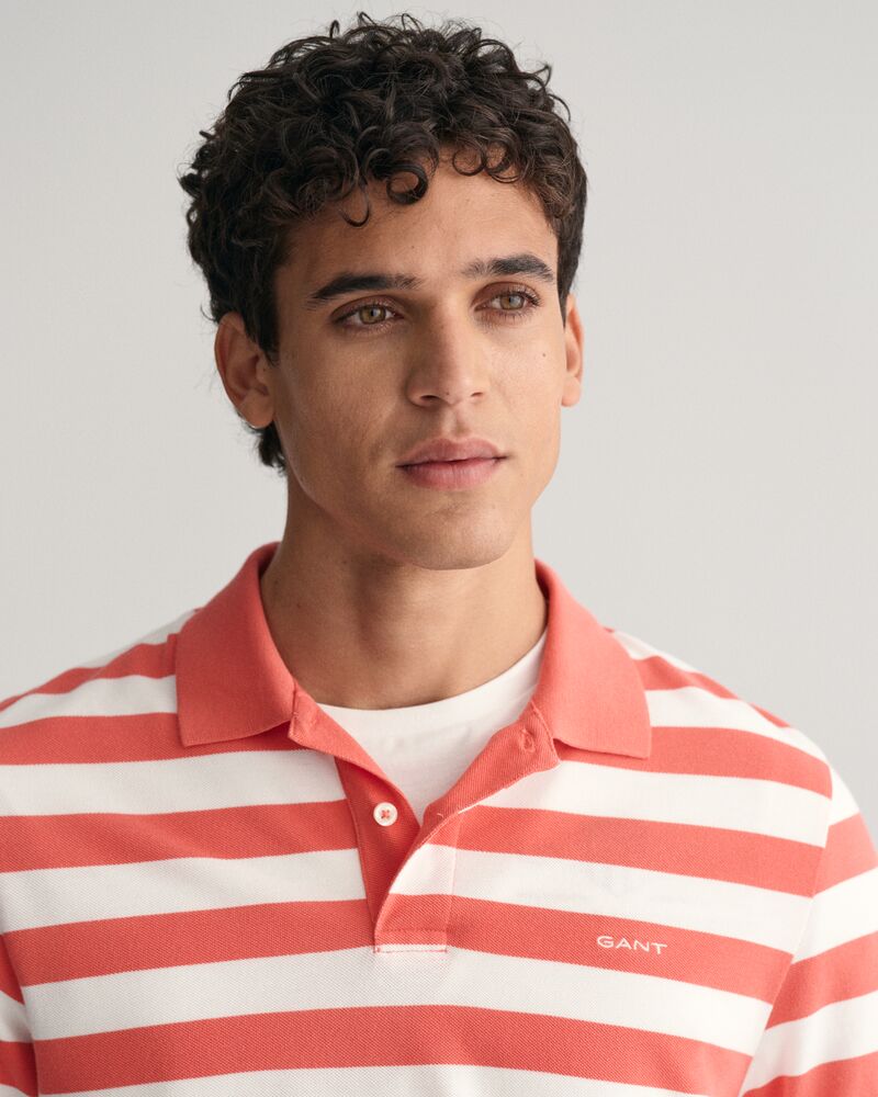 Wide Striped Piqué Polo Shirt S / SUNSET PINK