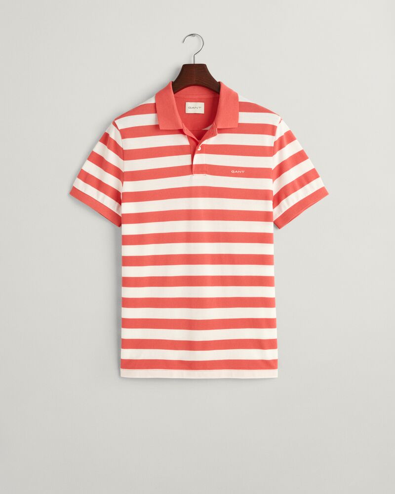 Wide Striped Piqué Polo Shirt S / SUNSET PINK