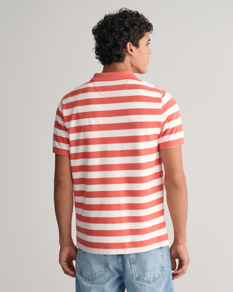 Wide Striped Piqué Polo Shirt S / SUNSET PINK