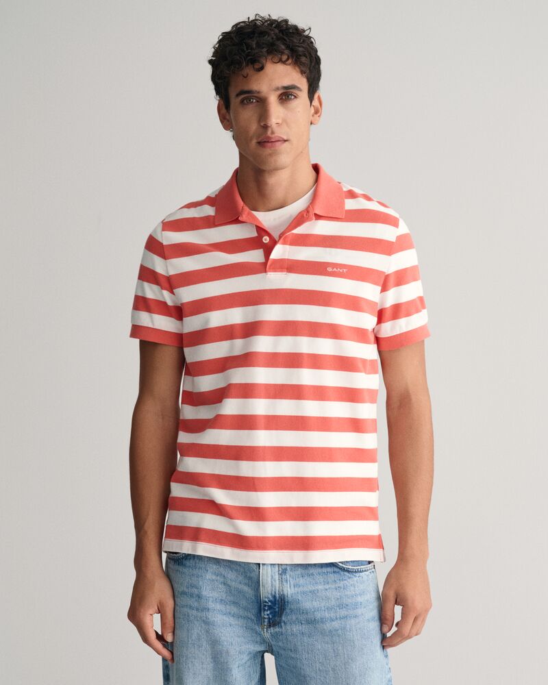 Wide Striped Piqué Polo Shirt S / SUNSET PINK