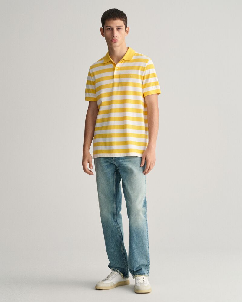 Wide Striped Piqué Polo Shirt S / SMOOTH YELLOW