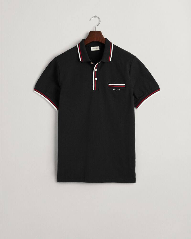 2-Color Tipped Piqué Polo Shirt Black / S