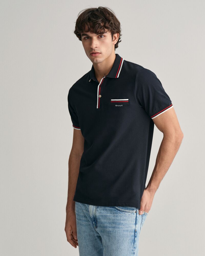 2-Color Tipped Piqué Polo Shirt Black / S