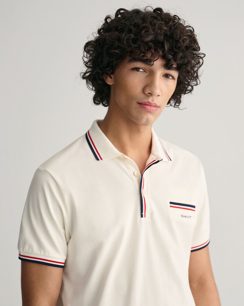 2-Color Tipped Piqué Polo Shirt Eggshell / S