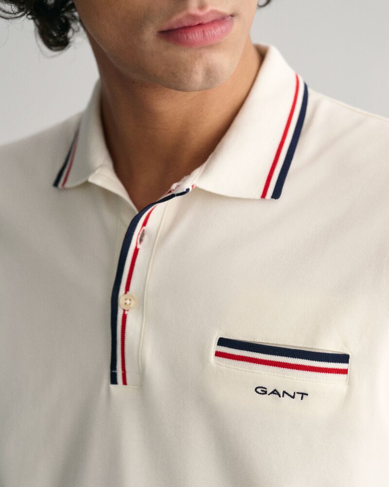 2-Color Tipped Piqué Polo Shirt Eggshell / S