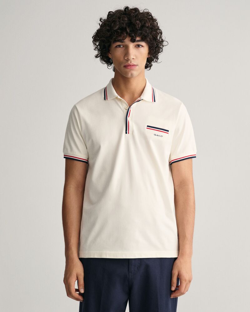 2-Color Tipped Piqué Polo Shirt Eggshell / S