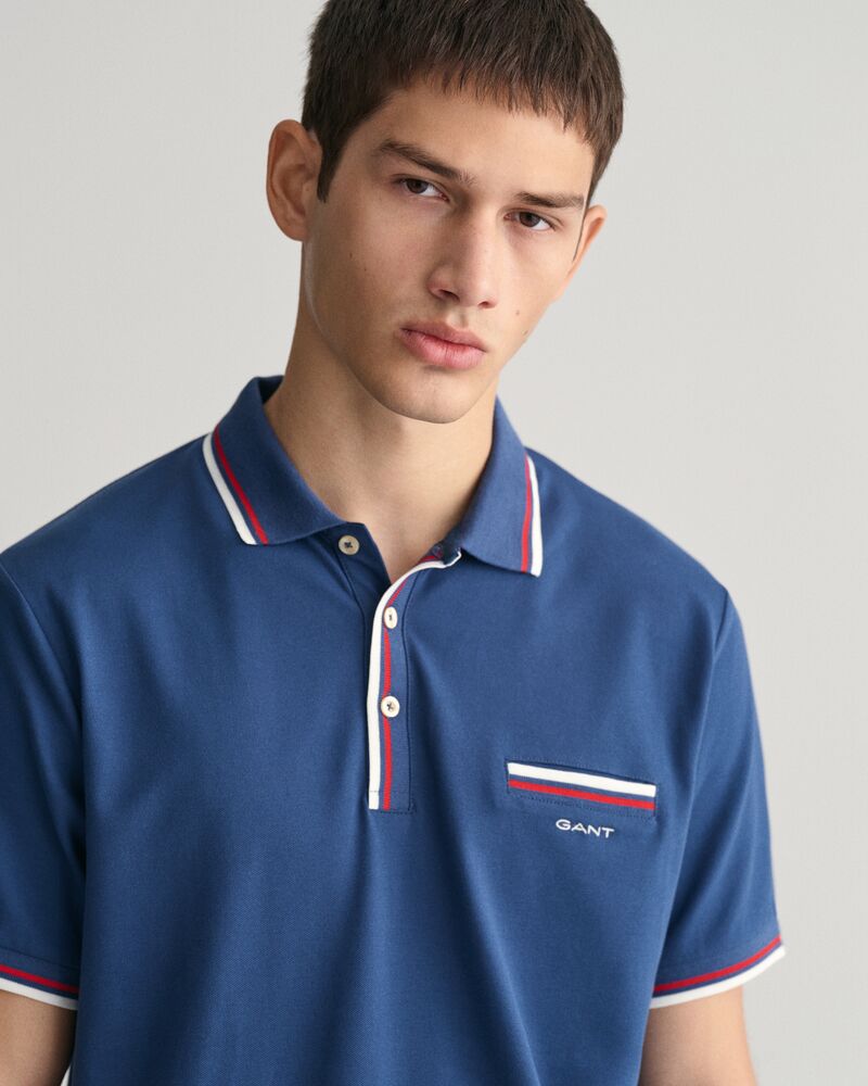 2-Color Tipped Piqué Polo Shirt Dusty Blue Sea / S