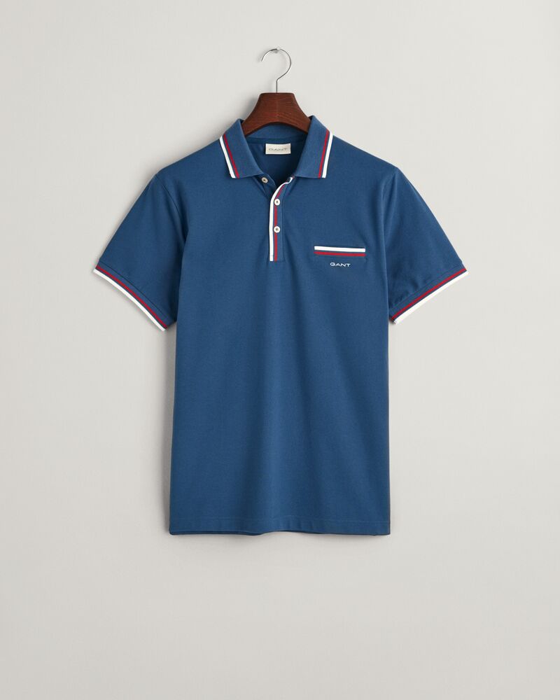 2-Color Tipped Piqué Polo Shirt Dusty Blue Sea / S