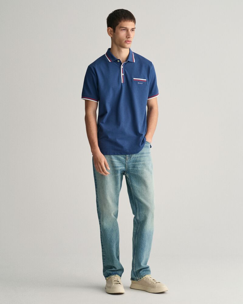 2-Color Tipped Piqué Polo Shirt Dusty Blue Sea / S