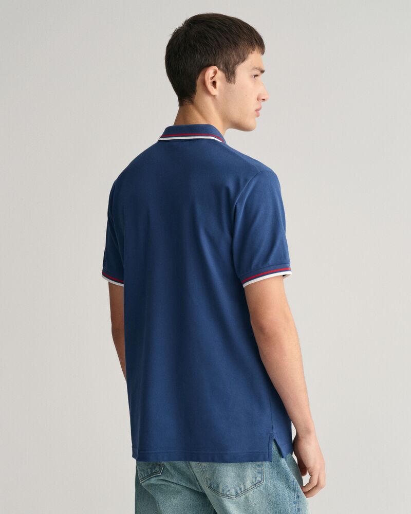 2-Color Tipped Piqué Polo Shirt Dusty Blue Sea / S