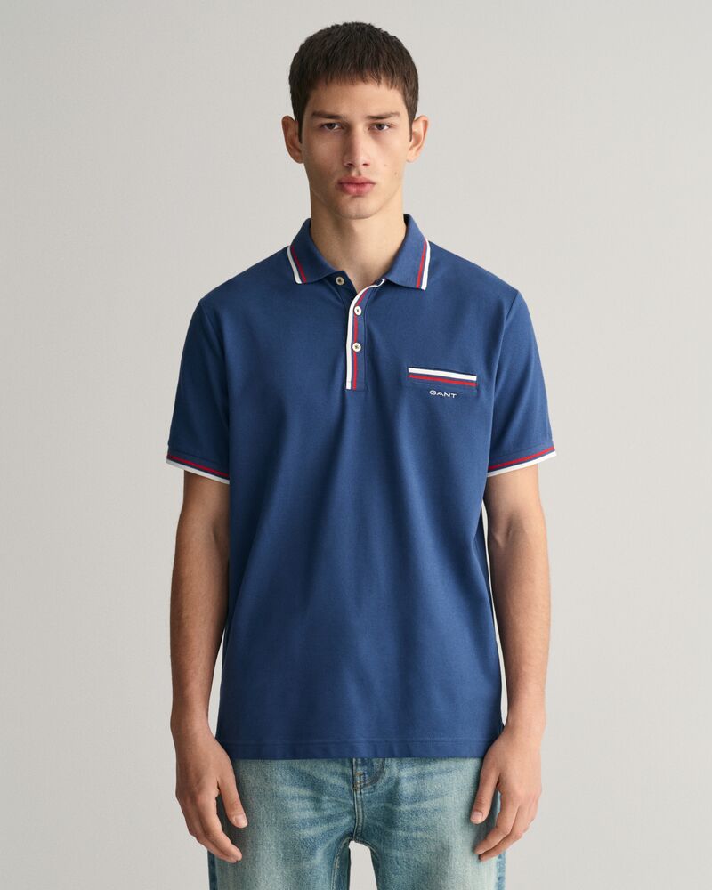 2-Color Tipped Piqué Polo Shirt Dusty Blue Sea / S