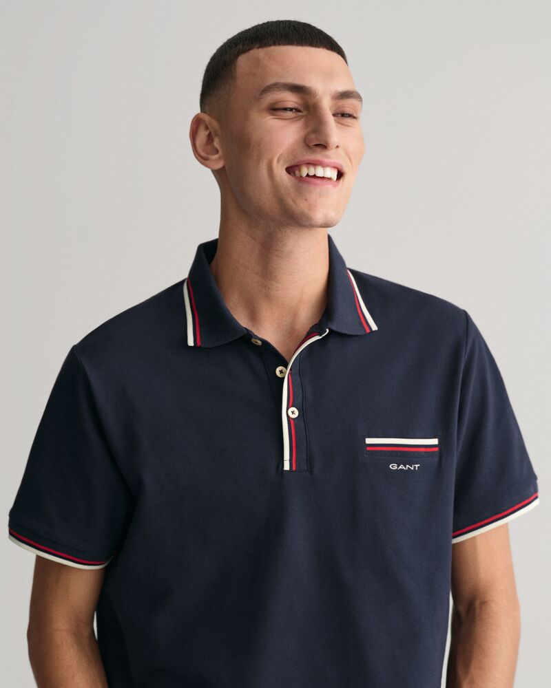 2-Color Tipped Piqué Polo Shirt Evening Blue / S