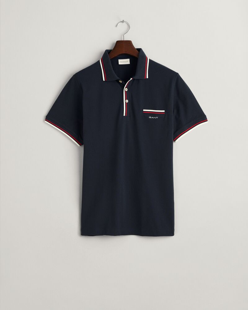 2-Color Tipped Piqué Polo Shirt Evening Blue / S