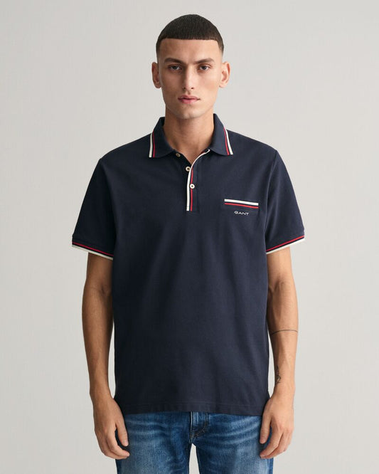 2-Color Tipped Piqué Polo Shirt Evening Blue / S