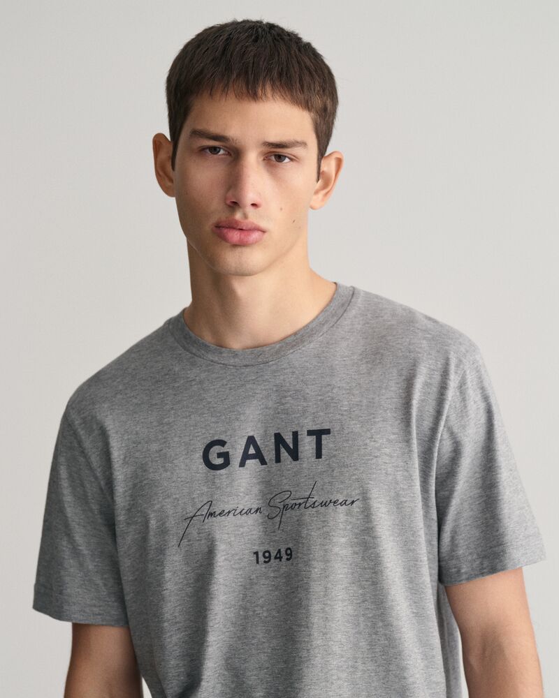 GANT Script Graphic Printed T-Shirt Grey Melange / S