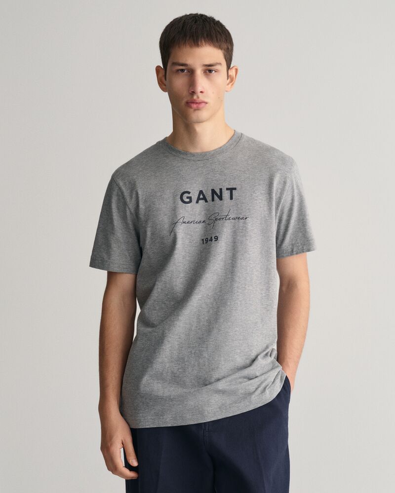 GANT Script Graphic Printed T-Shirt Grey Melange / S