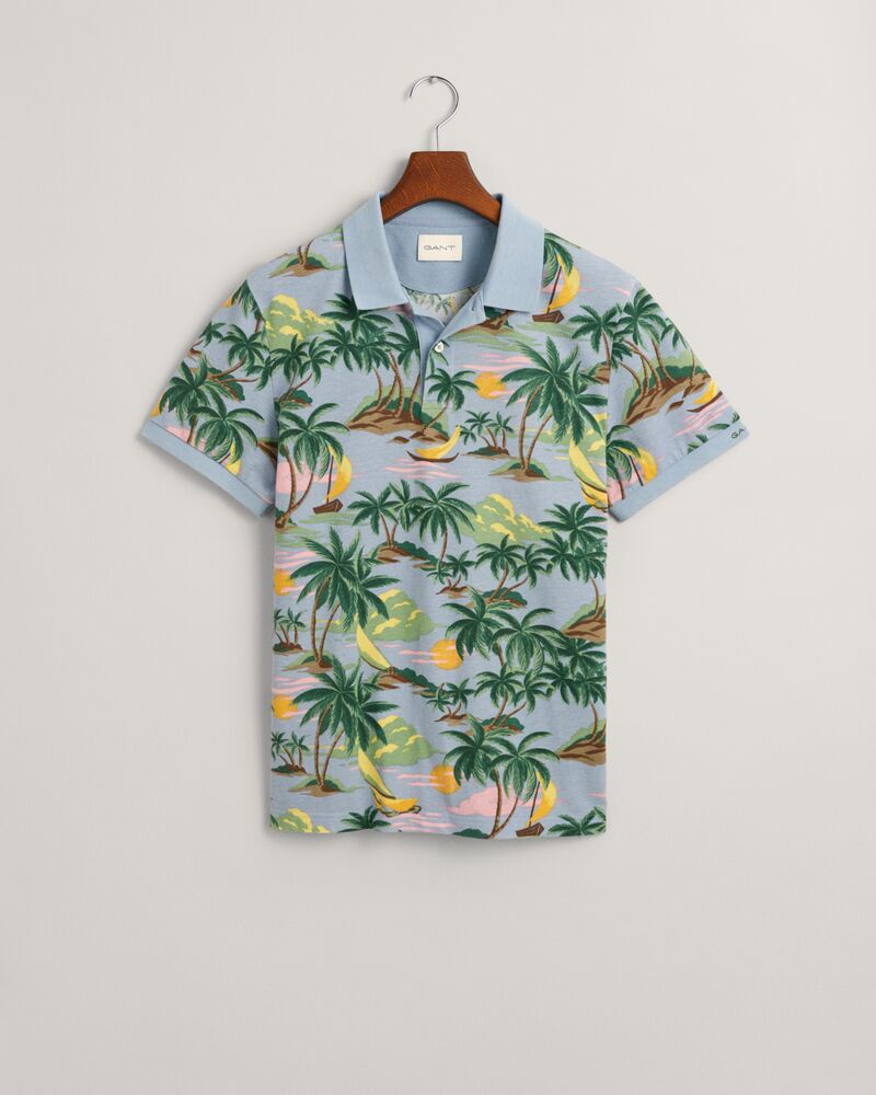 Hawaiian Print Polo Shirt S / DOVE BLUE