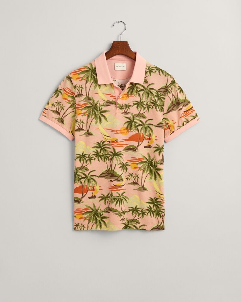 Hawaiian Print Polo Shirt S / PEACHY PINK