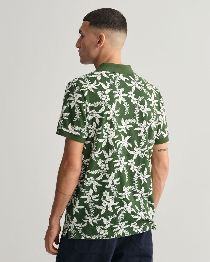 Palm Lei Print Piqué Polo Shirt S / PINE GREEN