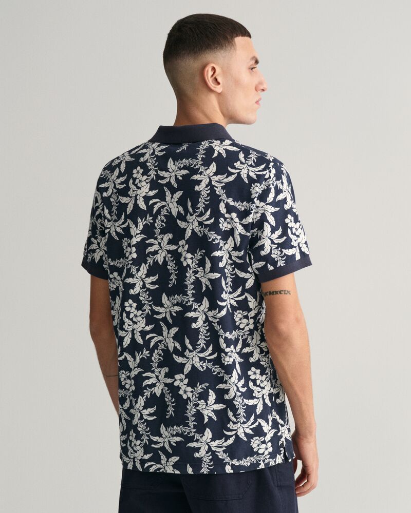 Palm Lei Print Piqué Polo Shirt S / EVENING BLUE