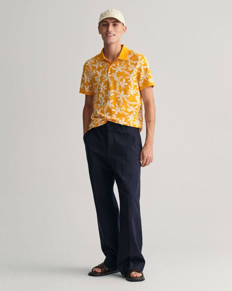 Palm Lei Print Piqué Polo Shirt S / MEDAL YELLOW