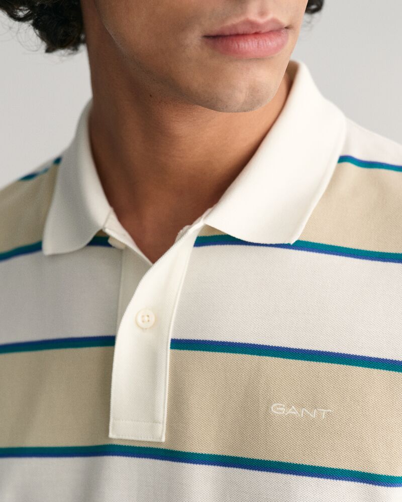 Multi Striped Piqué Polo Shirt Silky Beige / S