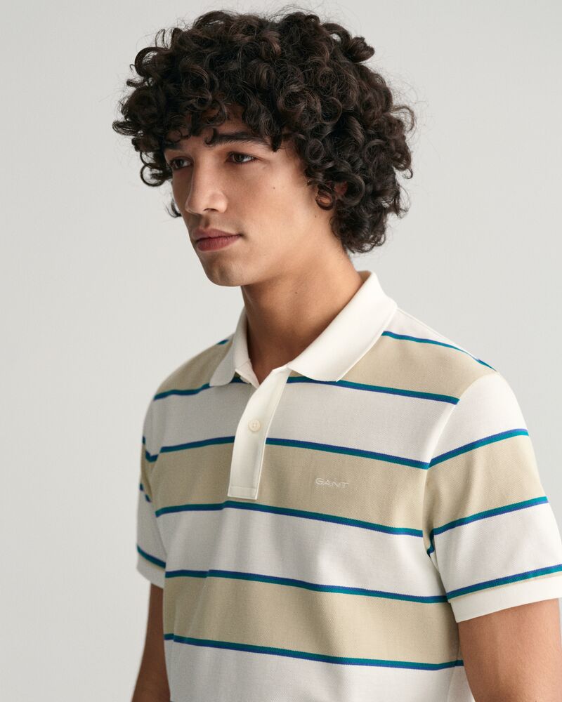 Multi Striped Piqué Polo Shirt Silky Beige / S