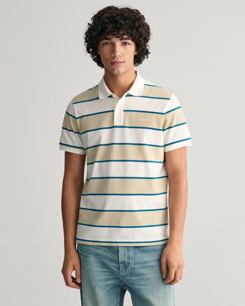 Multi Striped Piqué Polo Shirt Silky Beige / S