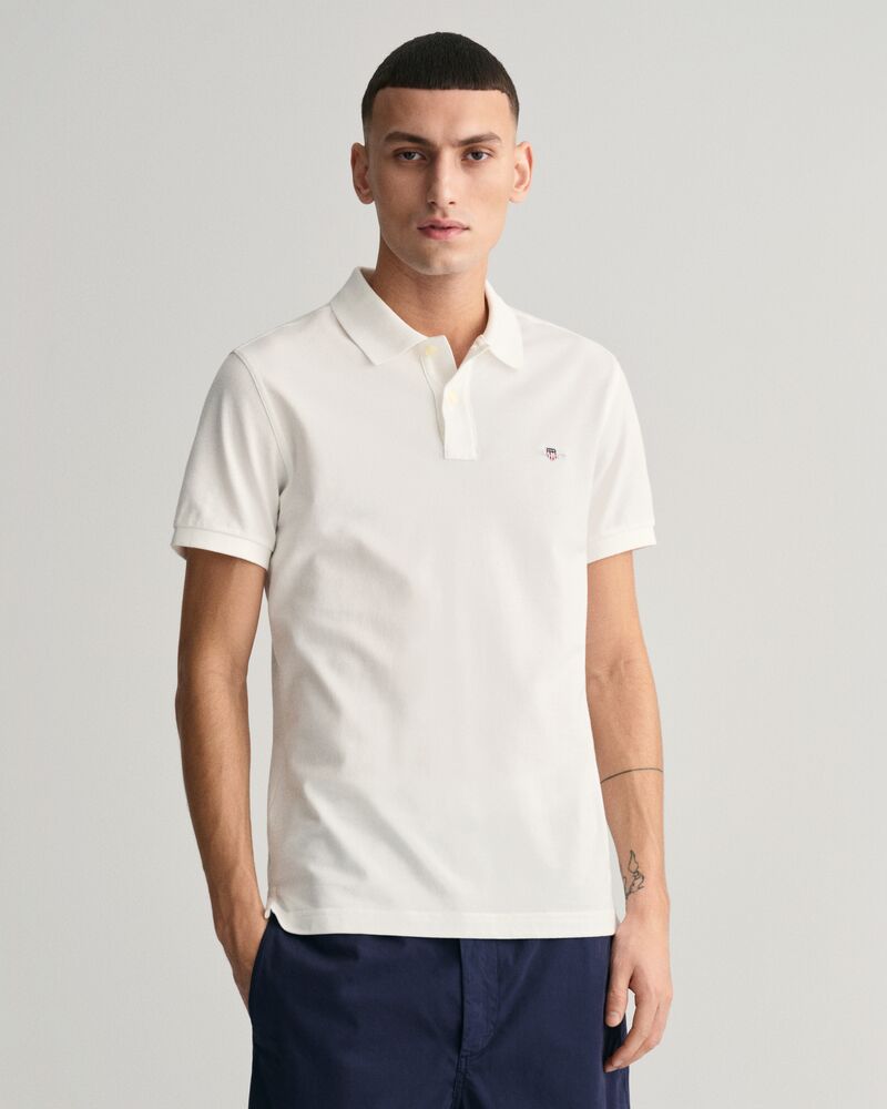 Slim Fit Shield Piqué Polo Shirt White / S