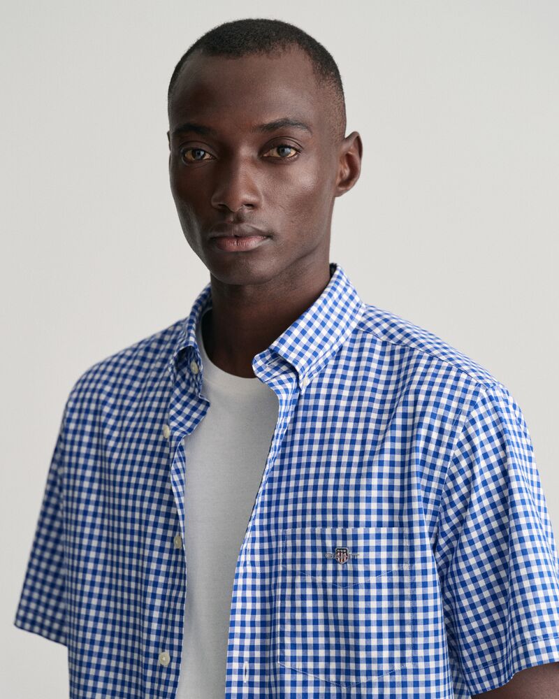 Regular Fit Gingham Poplin Short Sleeve Shirt College Blue / S