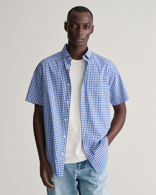 Regular Fit Gingham Poplin Short Sleeve Shirt College Blue / S