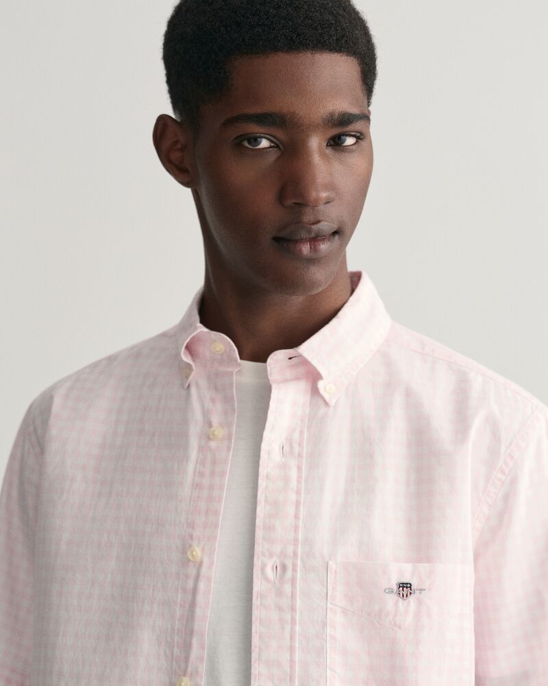 Regular Fit Gingham Poplin Short Sleeve Shirt Light Pink / S