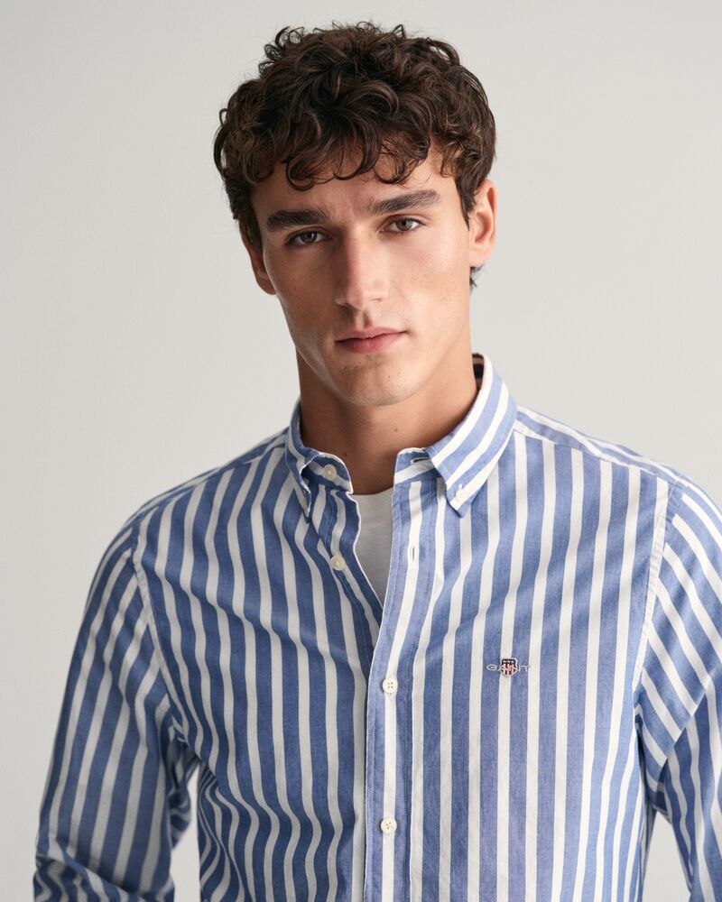 Regular Fit Wide Striped Poplin Shirt College Blue / S