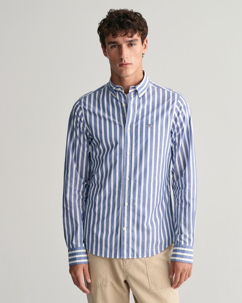 Regular Fit Wide Striped Poplin Shirt College Blue / S