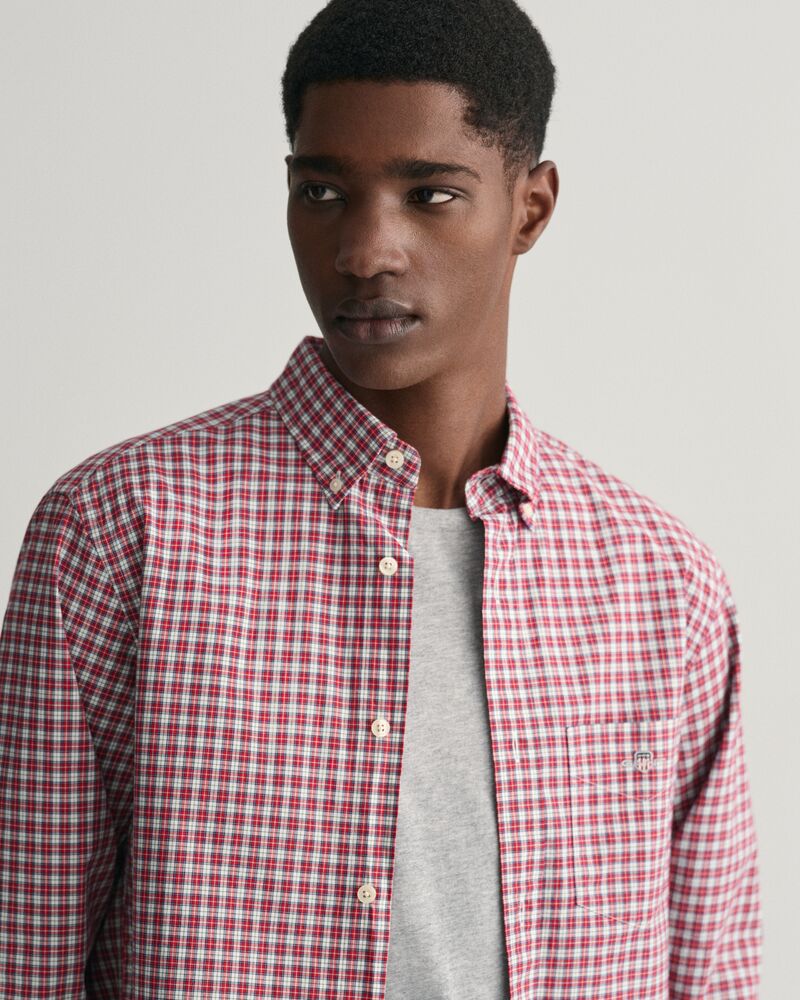 Regular Fit Micro Checked Poplin Shirt Ruby Red / S