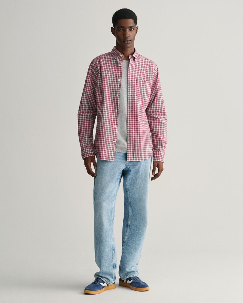 Regular Fit Micro Checked Poplin Shirt Ruby Red / S