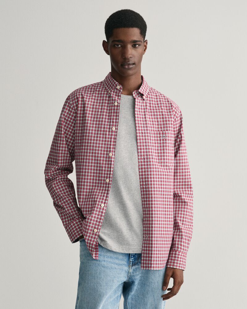 Regular Fit Micro Checked Poplin Shirt Ruby Red / S