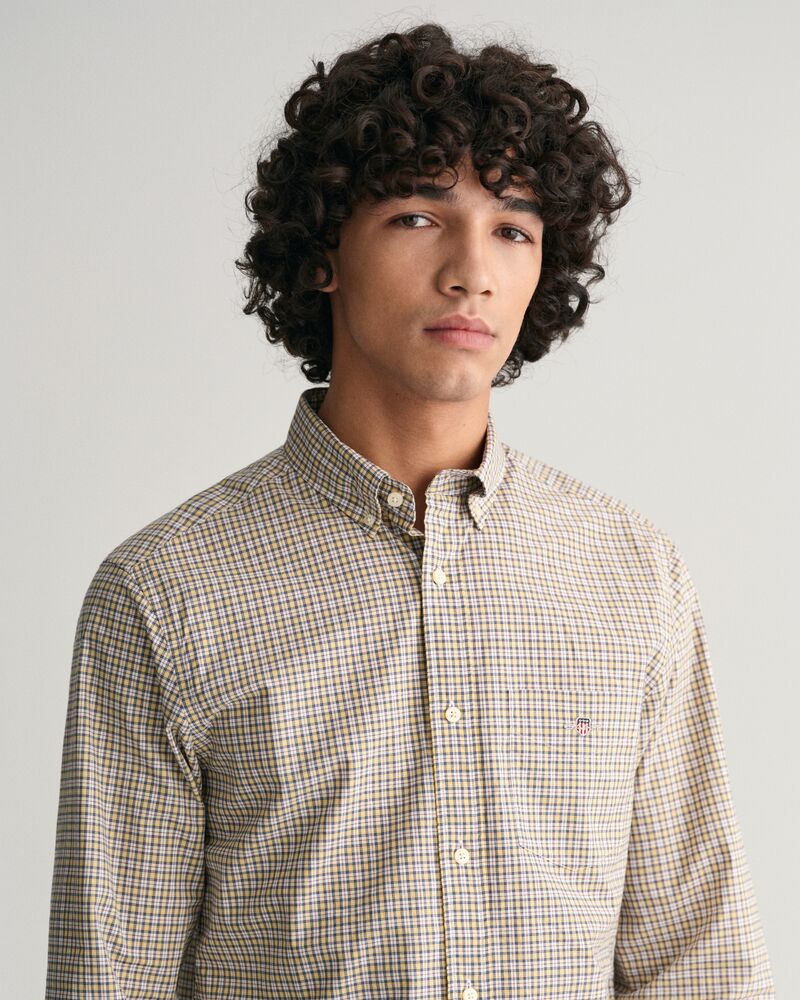 Regular Fit Micro Checked Poplin Shirt Dusty Yellow / S