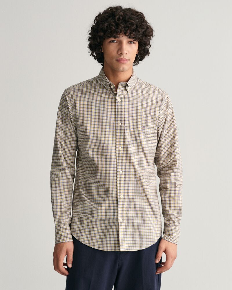 Regular Fit Micro Checked Poplin Shirt Dusty Yellow / S