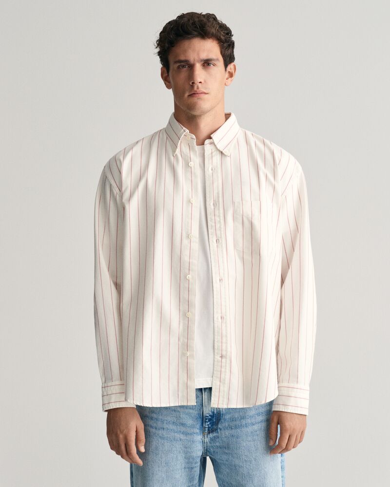 Relaxed Fit Striped Heritage Oxford Shirt Eggshell / S