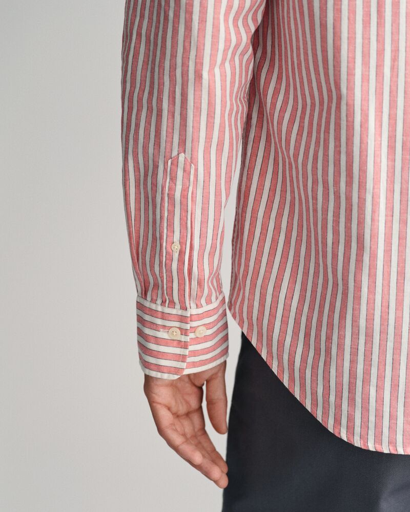 Regular Fit Striped Cotton Linen Shirt Sunset Pink / S