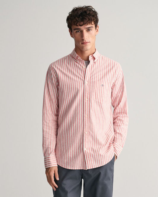 Regular Fit Striped Cotton Linen Shirt Sunset Pink / S