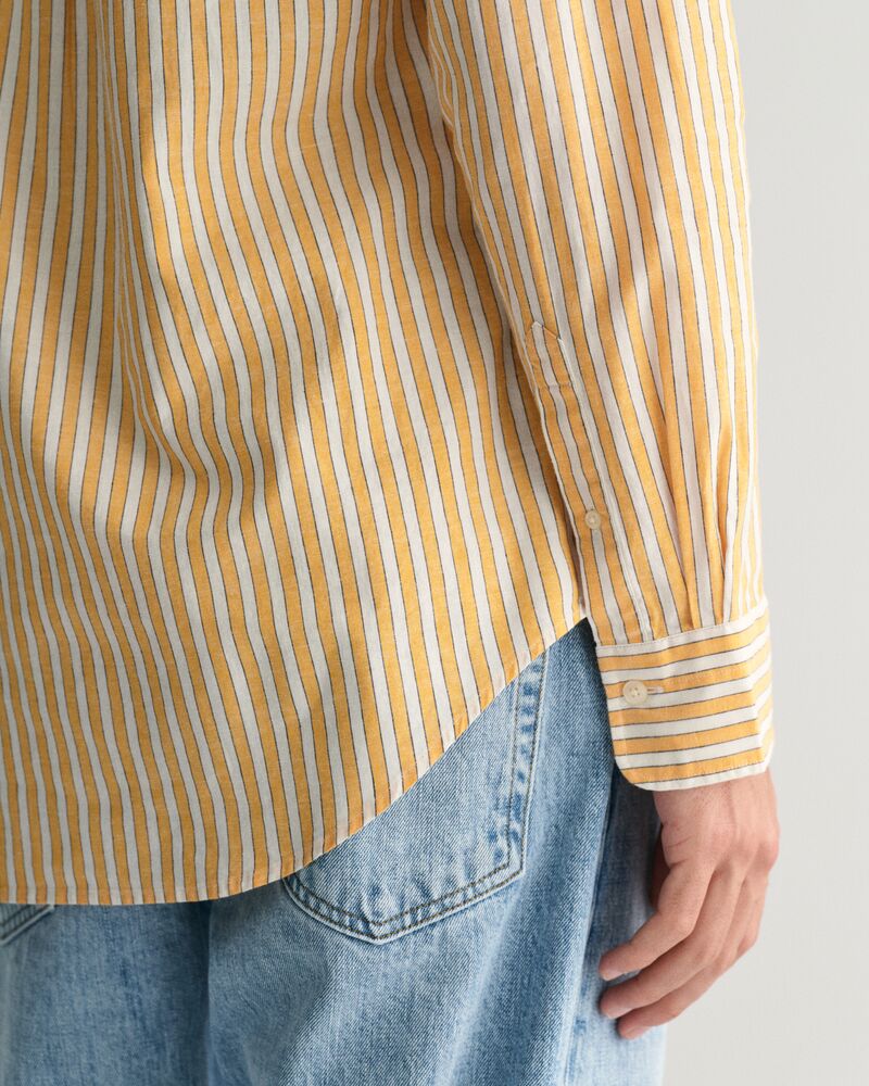 Regular Fit Striped Cotton Linen Shirt Medal Yellow / S