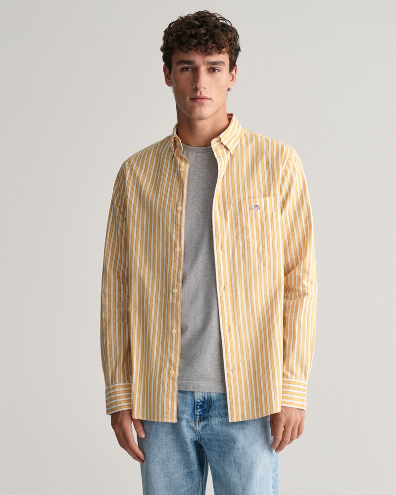 Regular Fit Striped Cotton Linen Shirt Medal Yellow / S