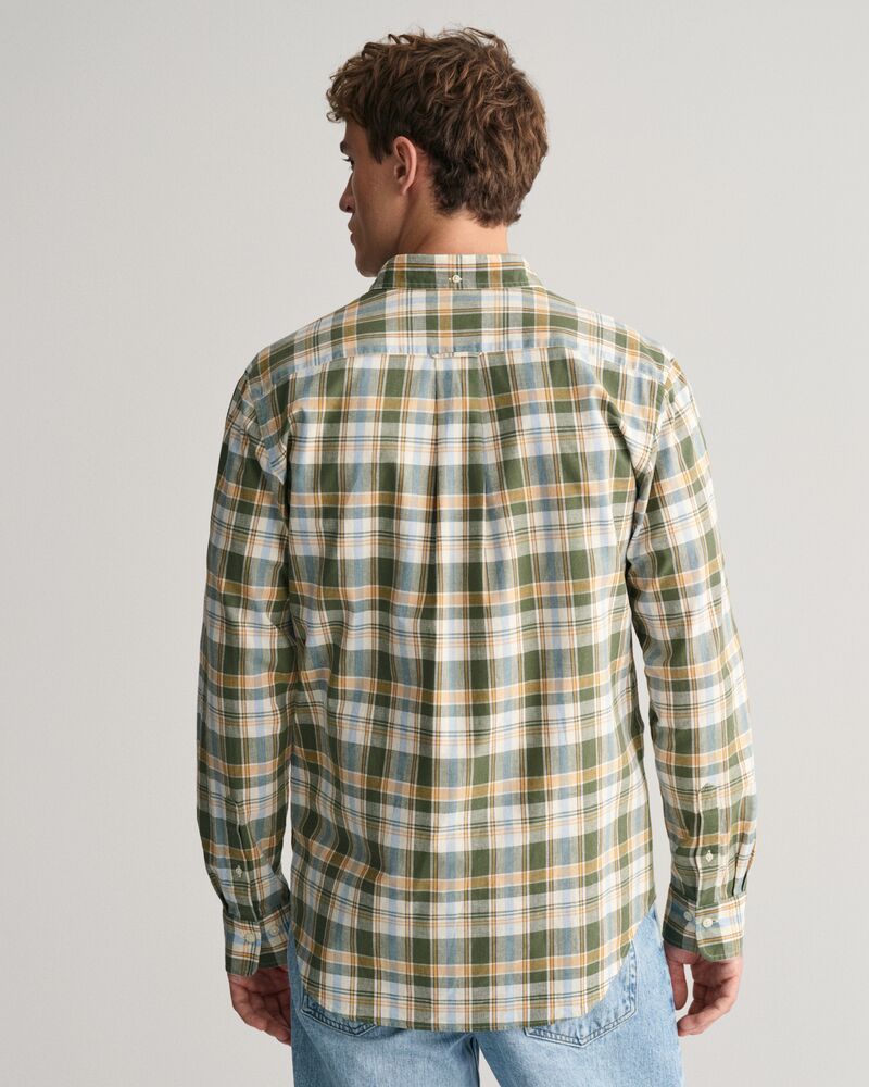 Regular Fit Checked Cotton Linen Shirt Pine Green / S