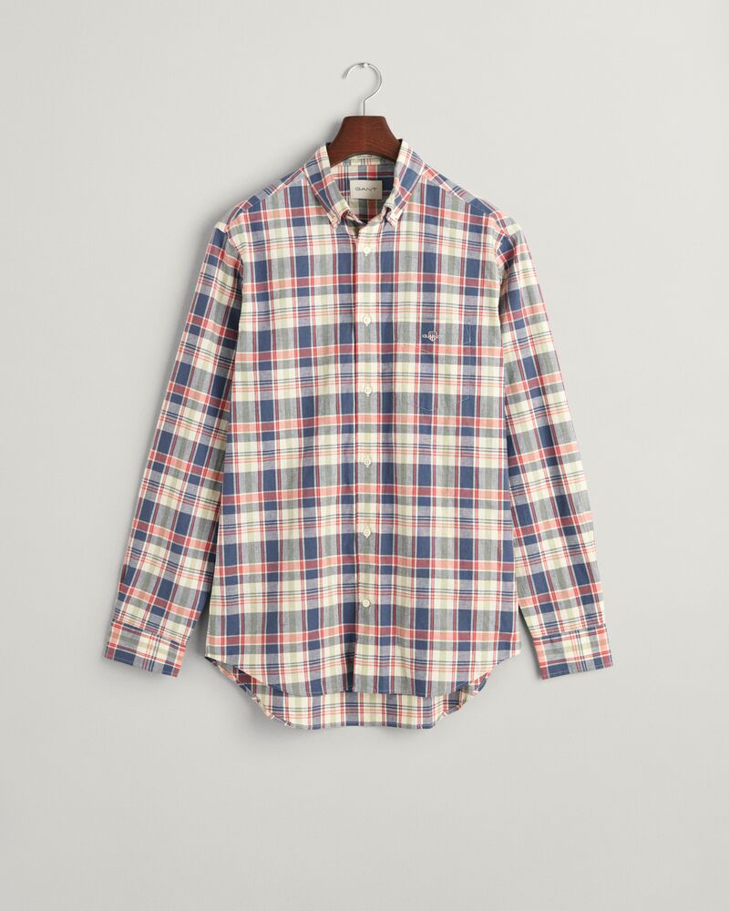 Regular Fit Checked Cotton Linen Shirt Dusty Blue Sea / S