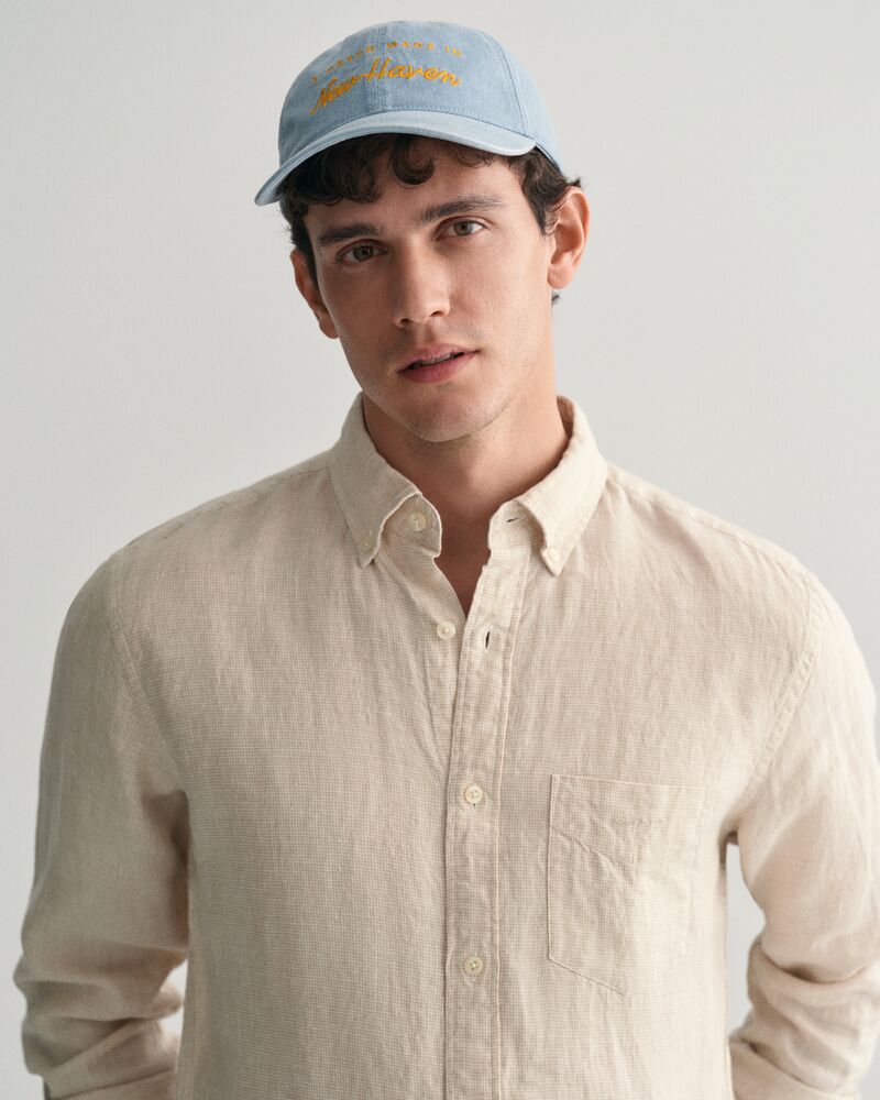 Regular Fit Houndstooth Linen Shirt Dry Sand / S