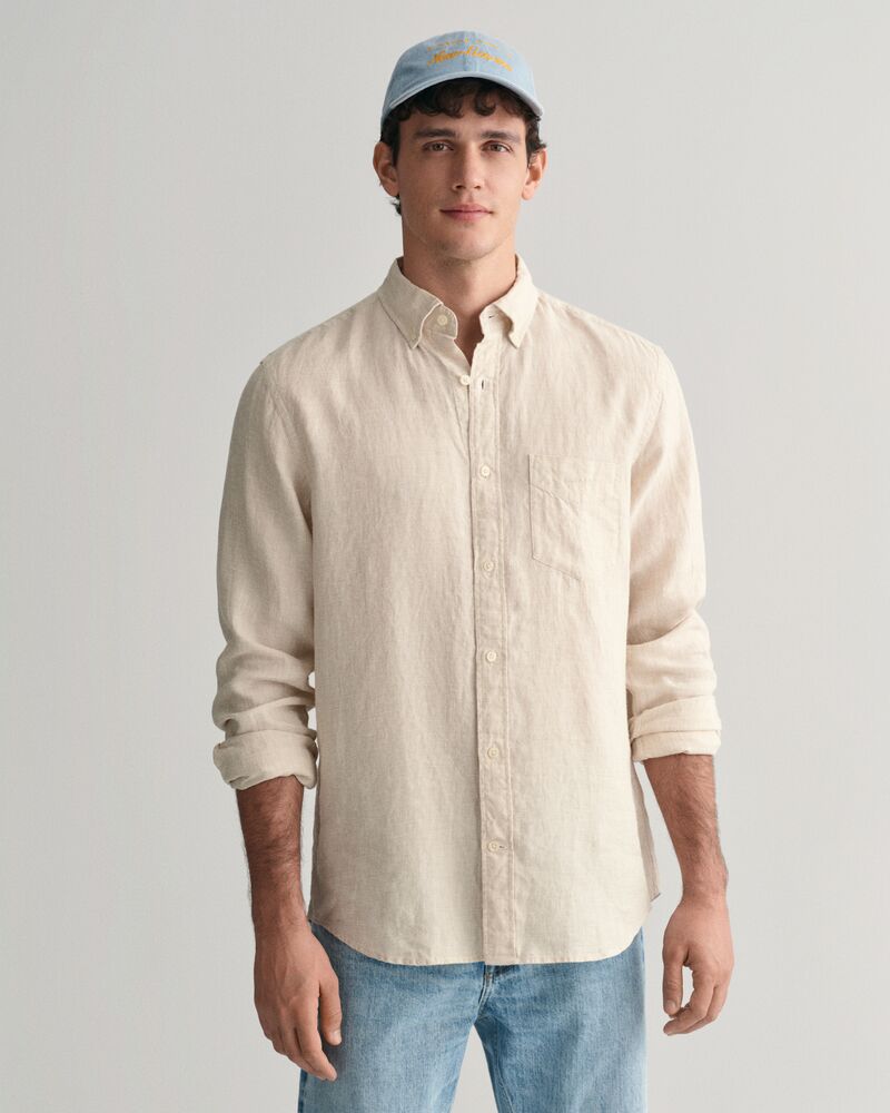 Regular Fit Houndstooth Linen Shirt Dry Sand / S